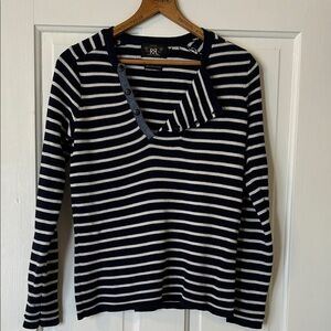 Ralph Lauren Double RL Navy and White Striped Cotton Sweater